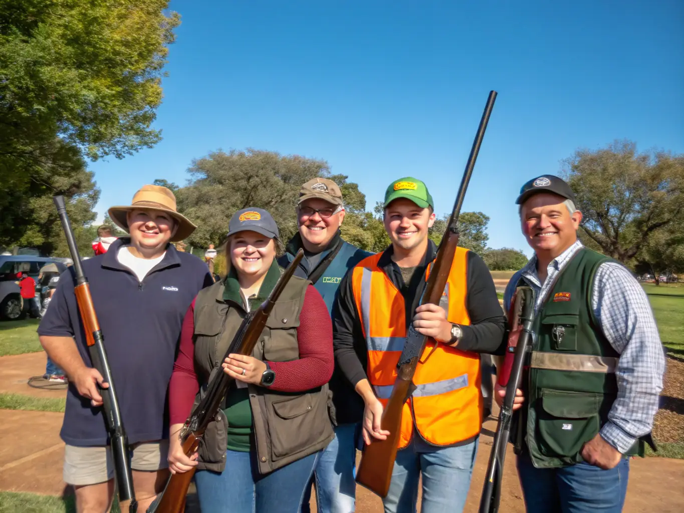 A photo of local hunters and landowners collaborating on a wildlife management project, showcasing the spirit of rural cooperation fostered by the organization.
